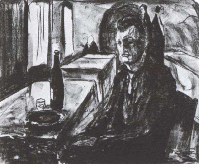 Edvard Munch Winebottle and myself oil painting picture